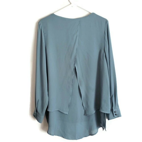 Simply Noelle Blue Flowy Open Back Tunic Top Shirt - Picture 2 of 7